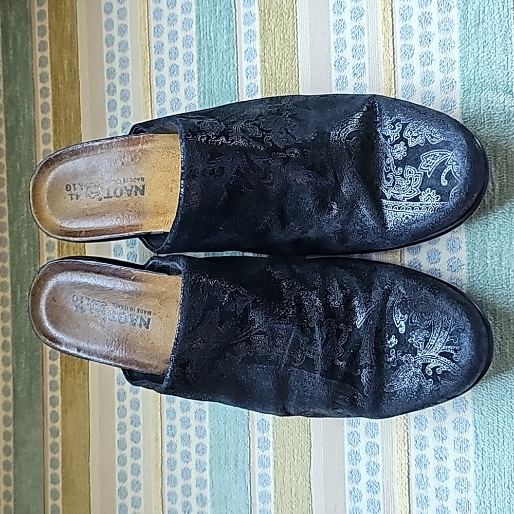 Naot Eden Dream Slip-On Clogs in Black Lace Nubuck